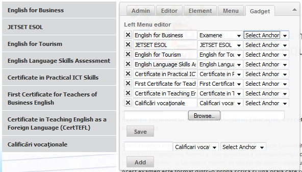 Editarea submeniurilor CMS Elements