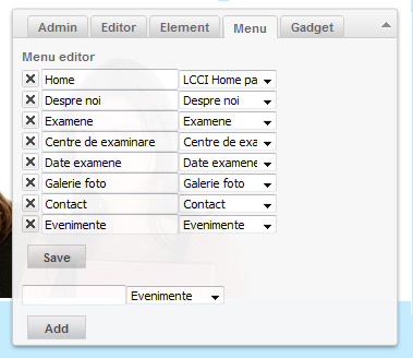 Editarea meniurilor CMS Elements